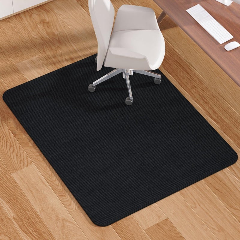 Blvornl Office Chair Mat for Hardwood Floor and Low Pile Carpet, 47" x 60" Corduroy Surface Desk Rolling Chair Mat for Hard Floors, Heavy Duty Carpeted Floor Protector Rug for Home Office, Black - Image 1